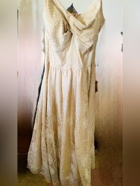 Stop Staring Cream Embroidered Cowl Neck Maxi Dress